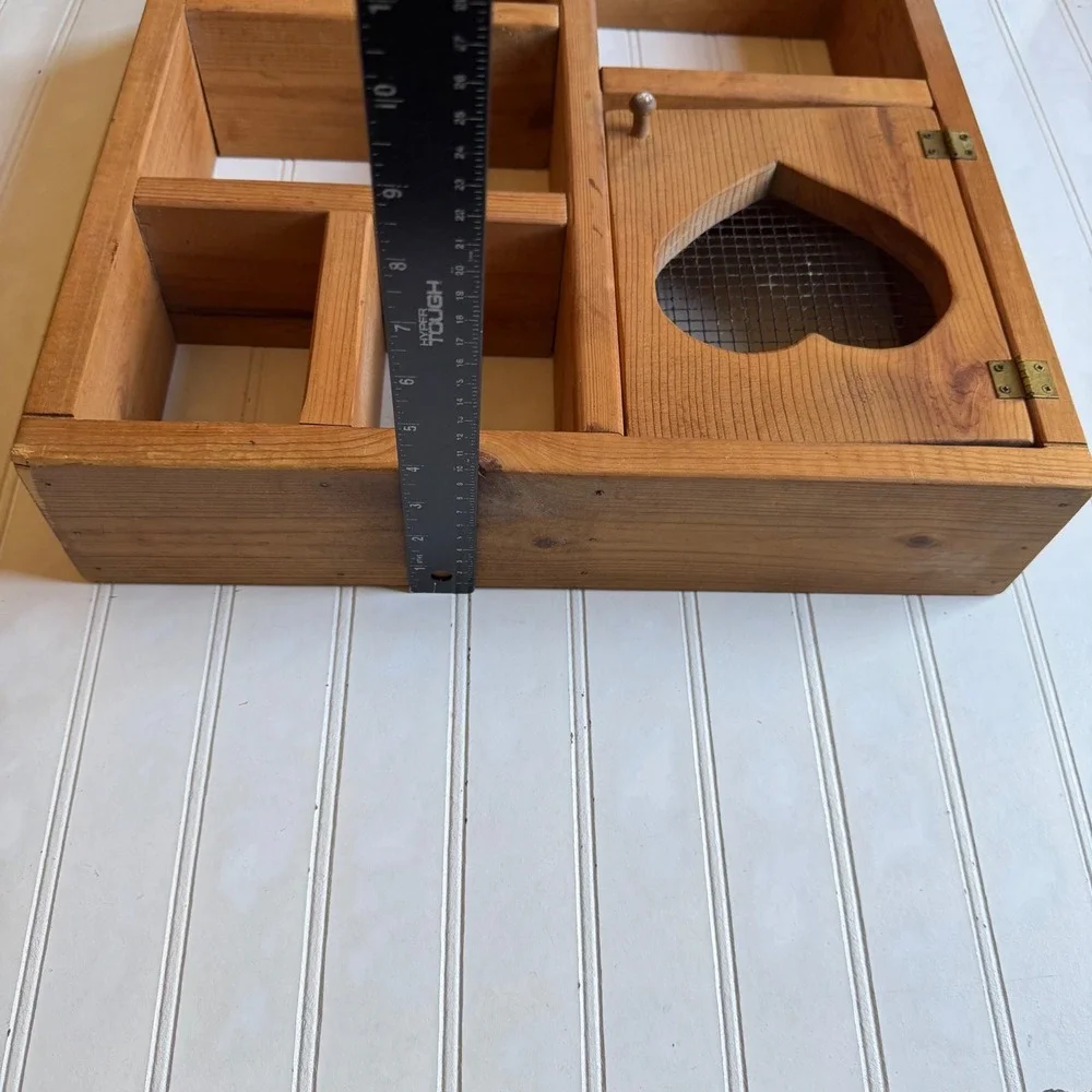 Vintage Rustic Pine Wood Heart Shadow Box Wall Shelf Curio Display Case 15x15